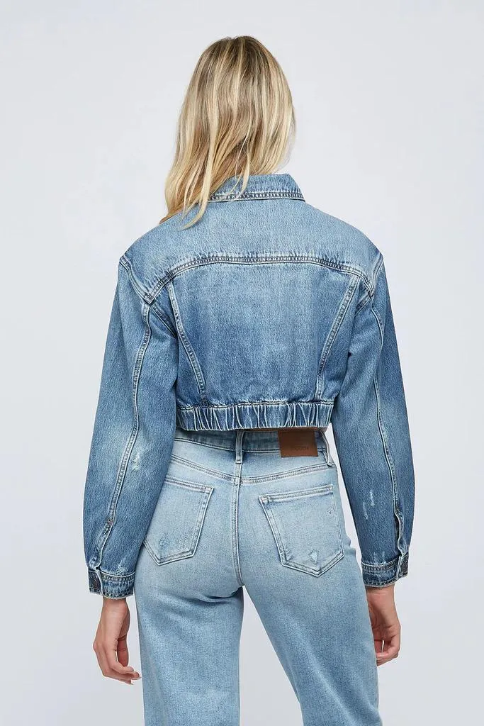 Hidden Denim Cropped Cargo Jacket