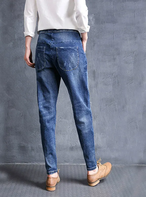 High Waist Destroyed Denim Trousers