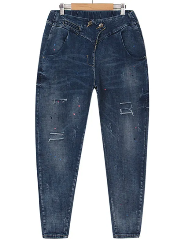 High Waist Destroyed Denim Trousers