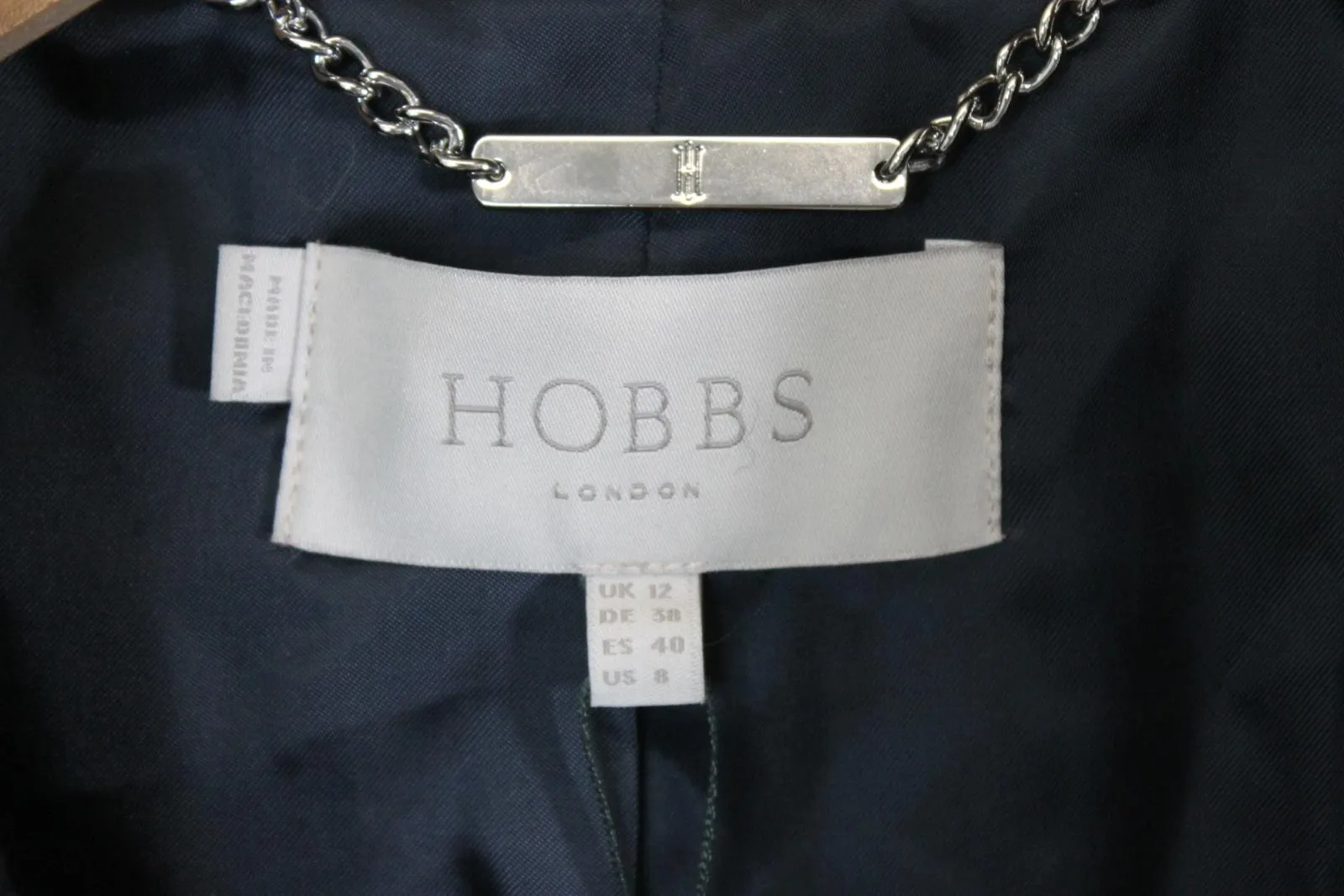 HOBBS Ladies Navy Blue Wool Invisible Button Overcoat Coat EU40 UK12 NEW