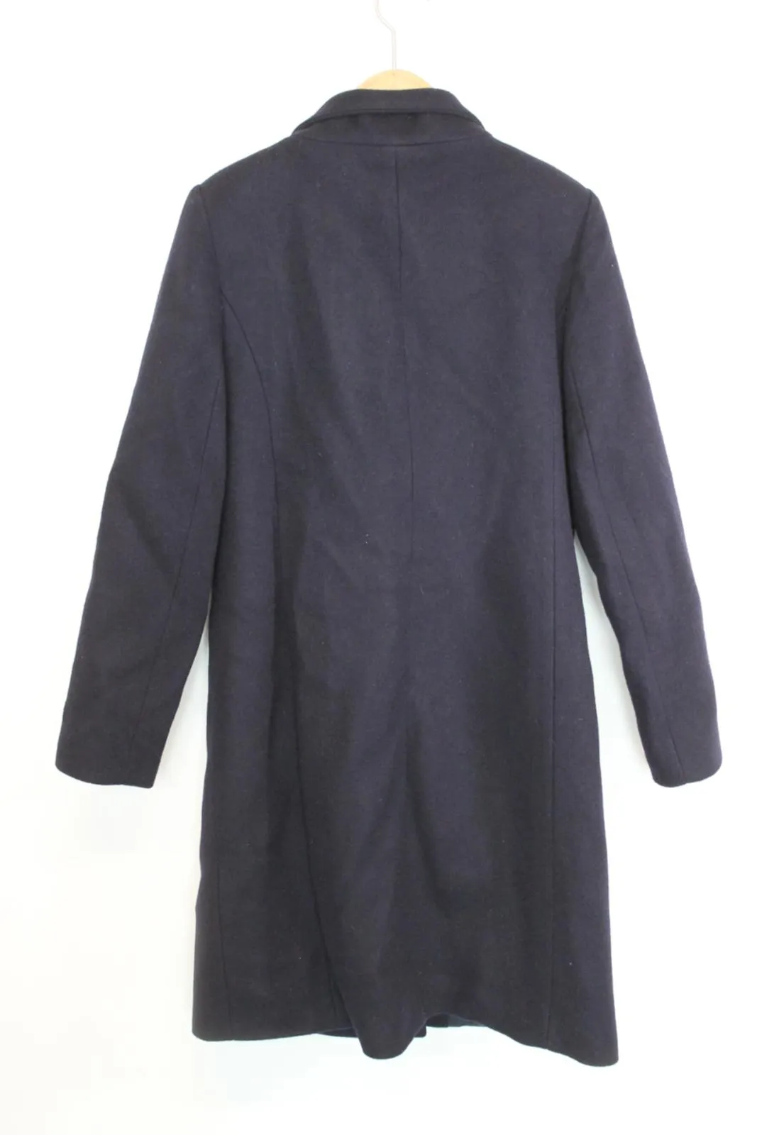 HOBBS Ladies Navy Blue Wool Invisible Button Overcoat Coat EU40 UK12 NEW