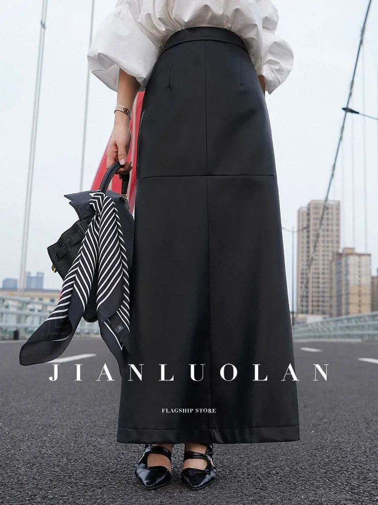 Huanzi customized loose slit midi black skirt - Swan