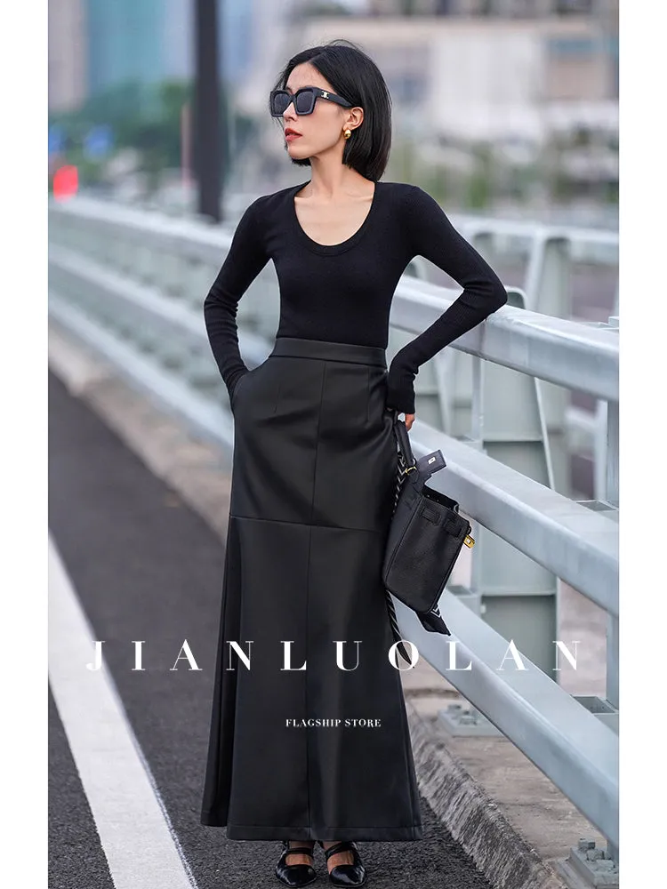 Huanzi customized loose slit midi black skirt - Swan