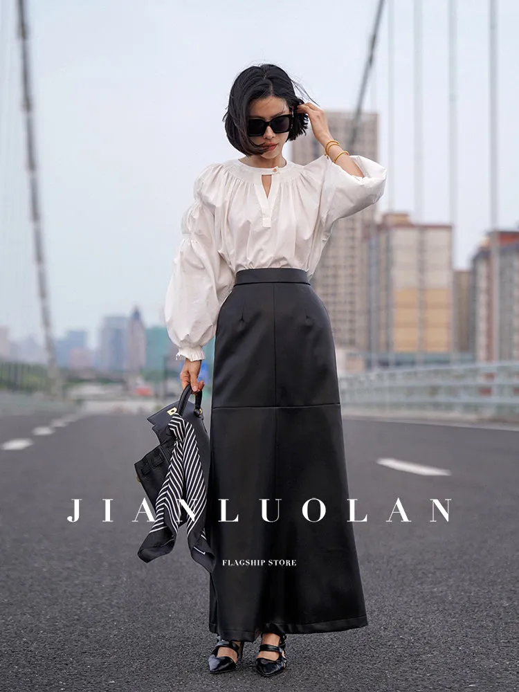 Huanzi customized loose slit midi black skirt - Swan