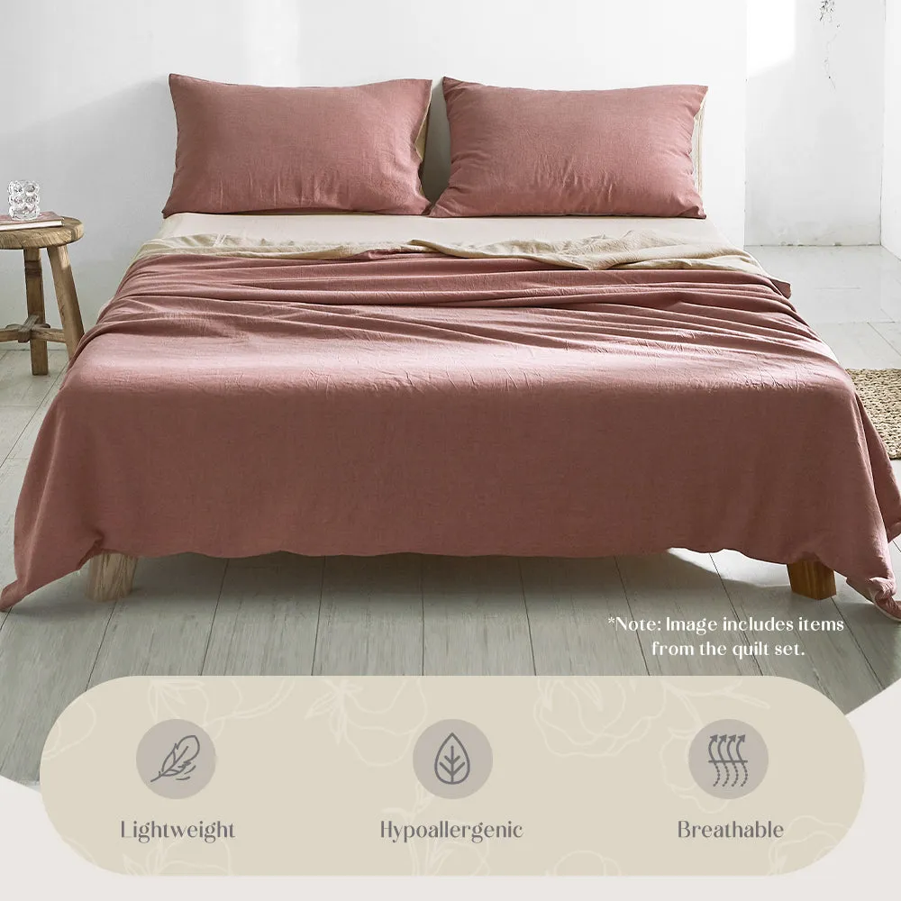 Hypoallergenic Cotton Bed Sheets Set, Red Beige, Cosy Club