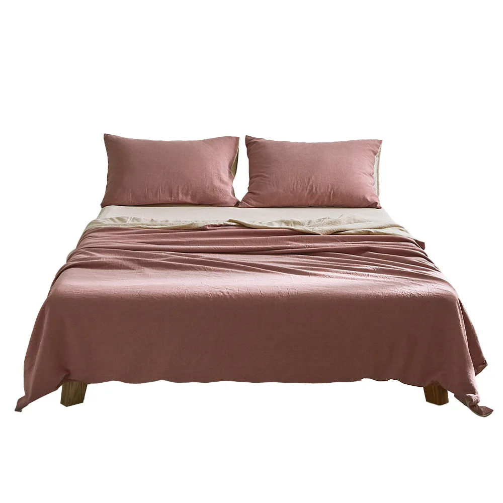 Hypoallergenic Cotton Bed Sheets Set, Red Beige, Cosy Club