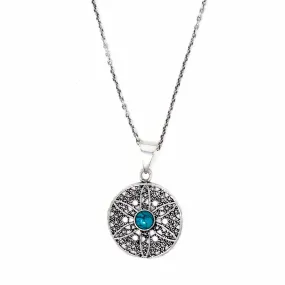 Jali Floral Turquoise Pendant Brass Necklace