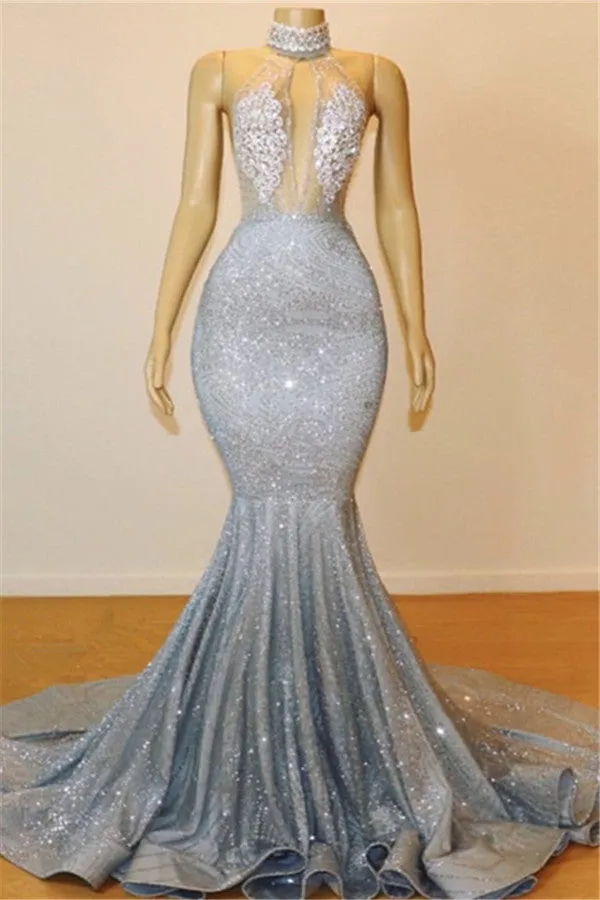 kamahe Mermaid Halter Sleeveless Floor-Length Prom Party Gowns