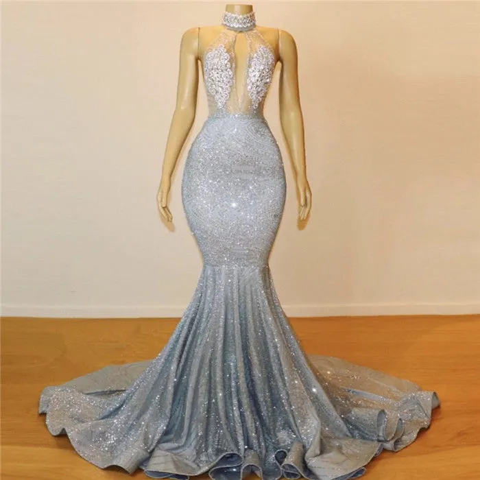 kamahe Mermaid Halter Sleeveless Floor-Length Prom Party Gowns