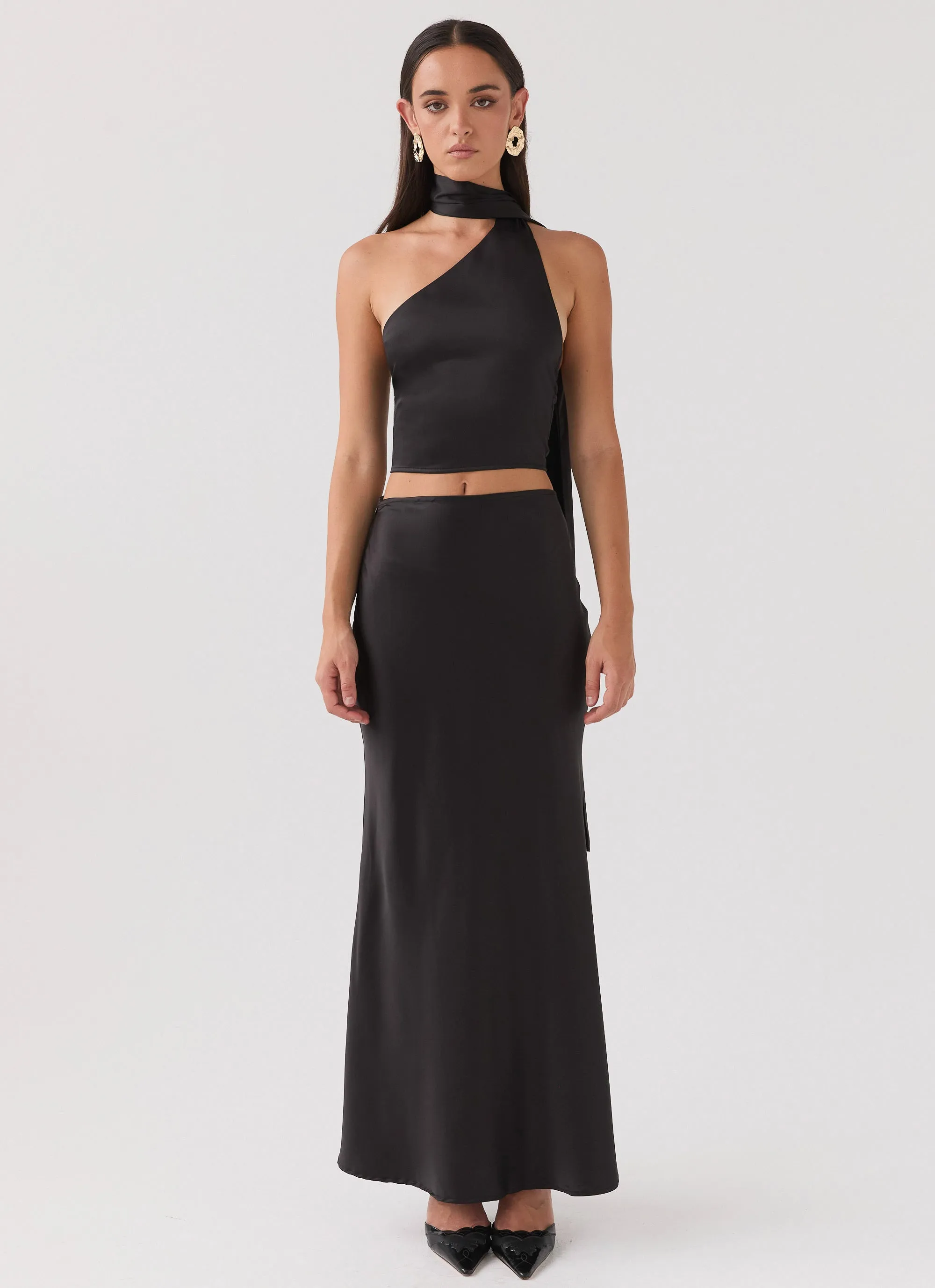 Kara Satin Maxi Skirt - Black