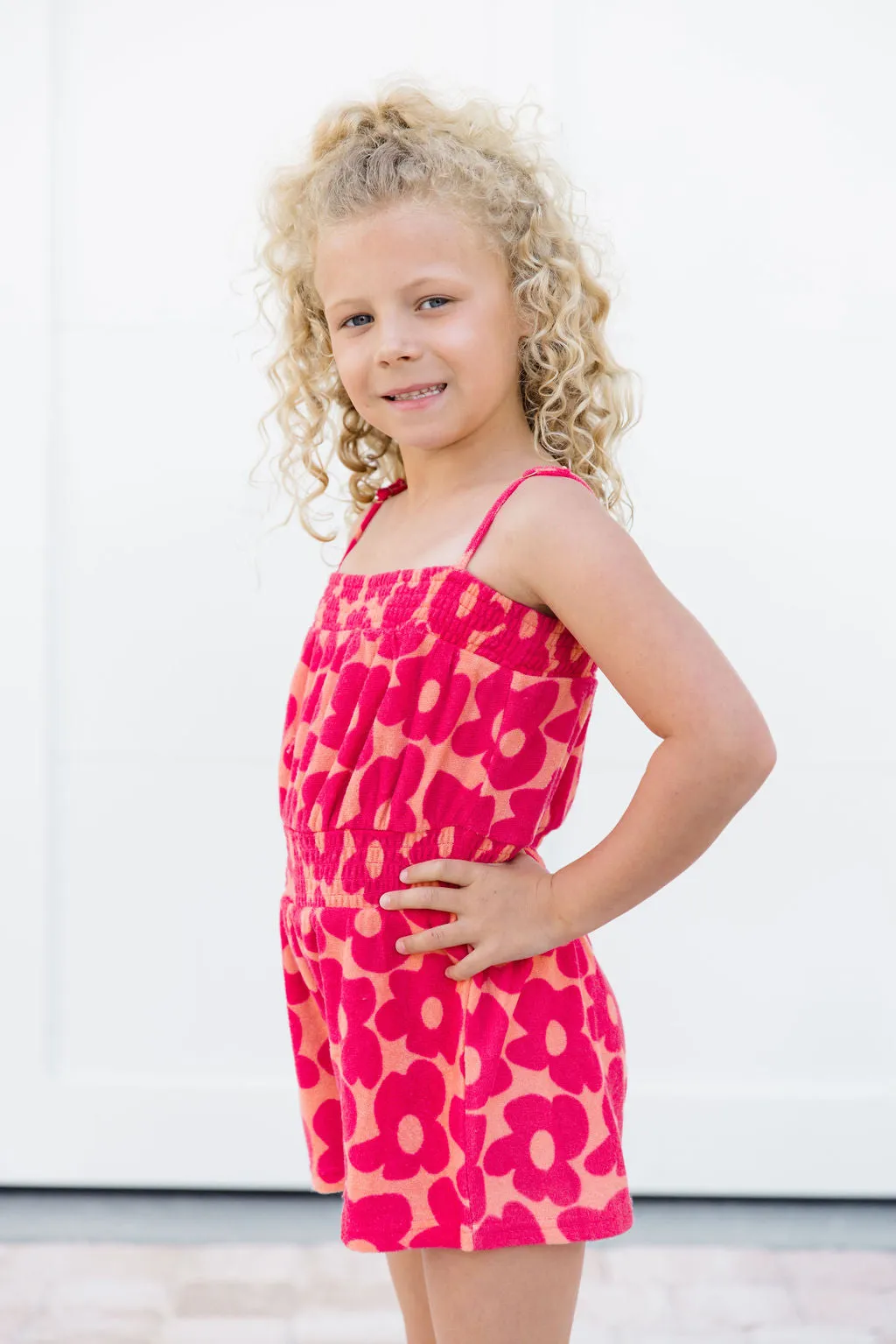 Kid's Casual Confidence Terry Cloth Floral Romper In Floral Flair Tori X Pink Lily