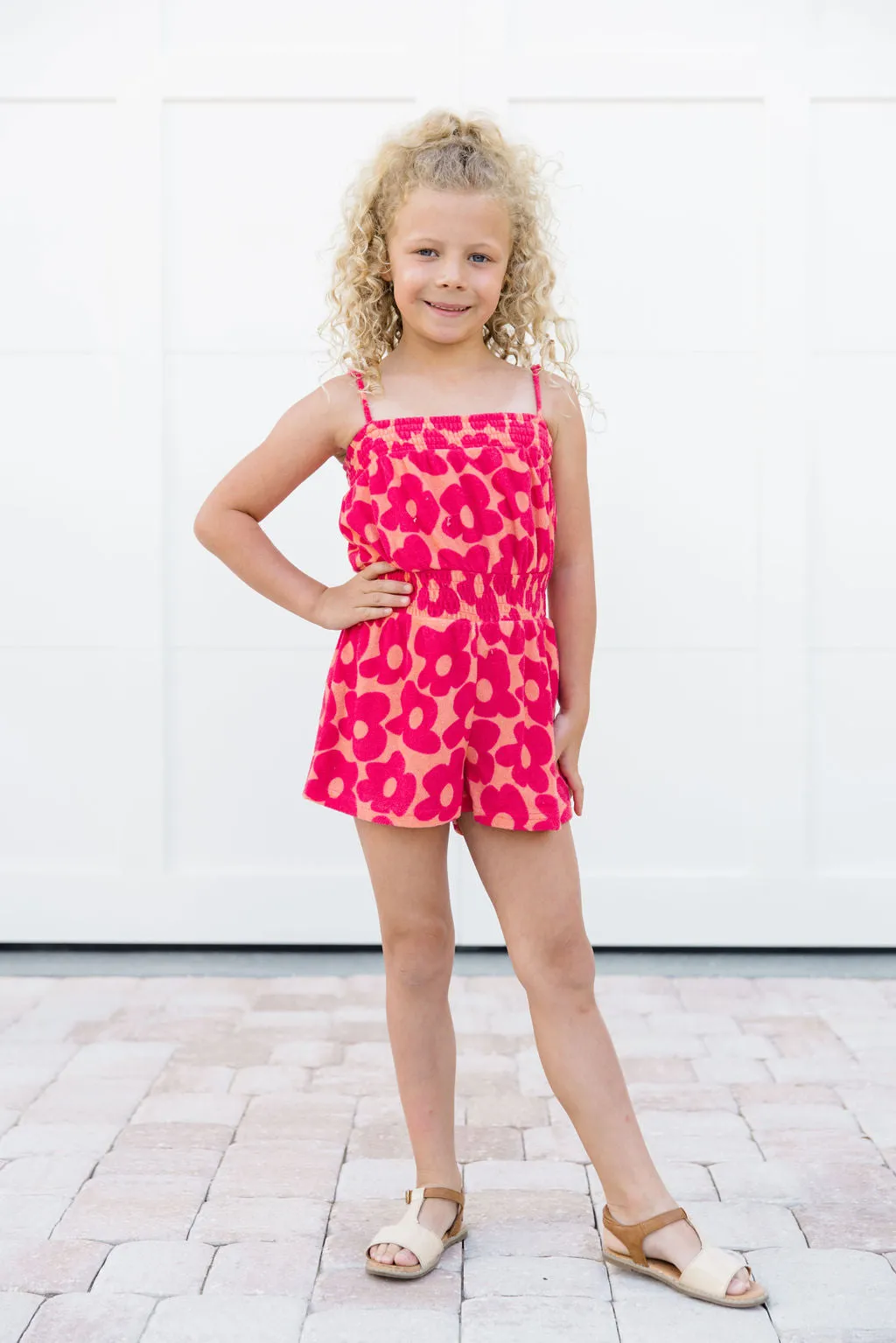 Kid's Casual Confidence Terry Cloth Floral Romper In Floral Flair Tori X Pink Lily