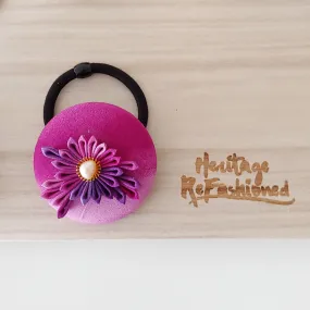 Kimono Silk Flower Hair Tie | Chrysanthemum purple & pinks