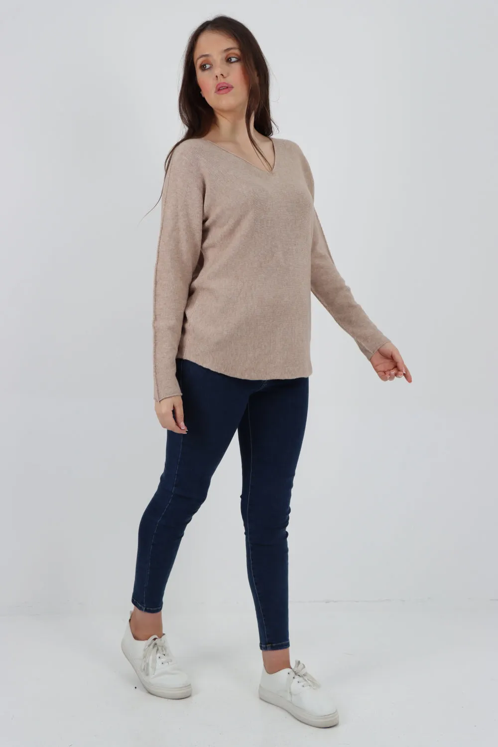 Knitted V Neck Plain Basic Jumper Top