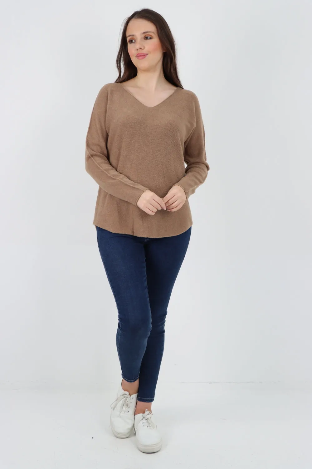 Knitted V Neck Plain Basic Jumper Top