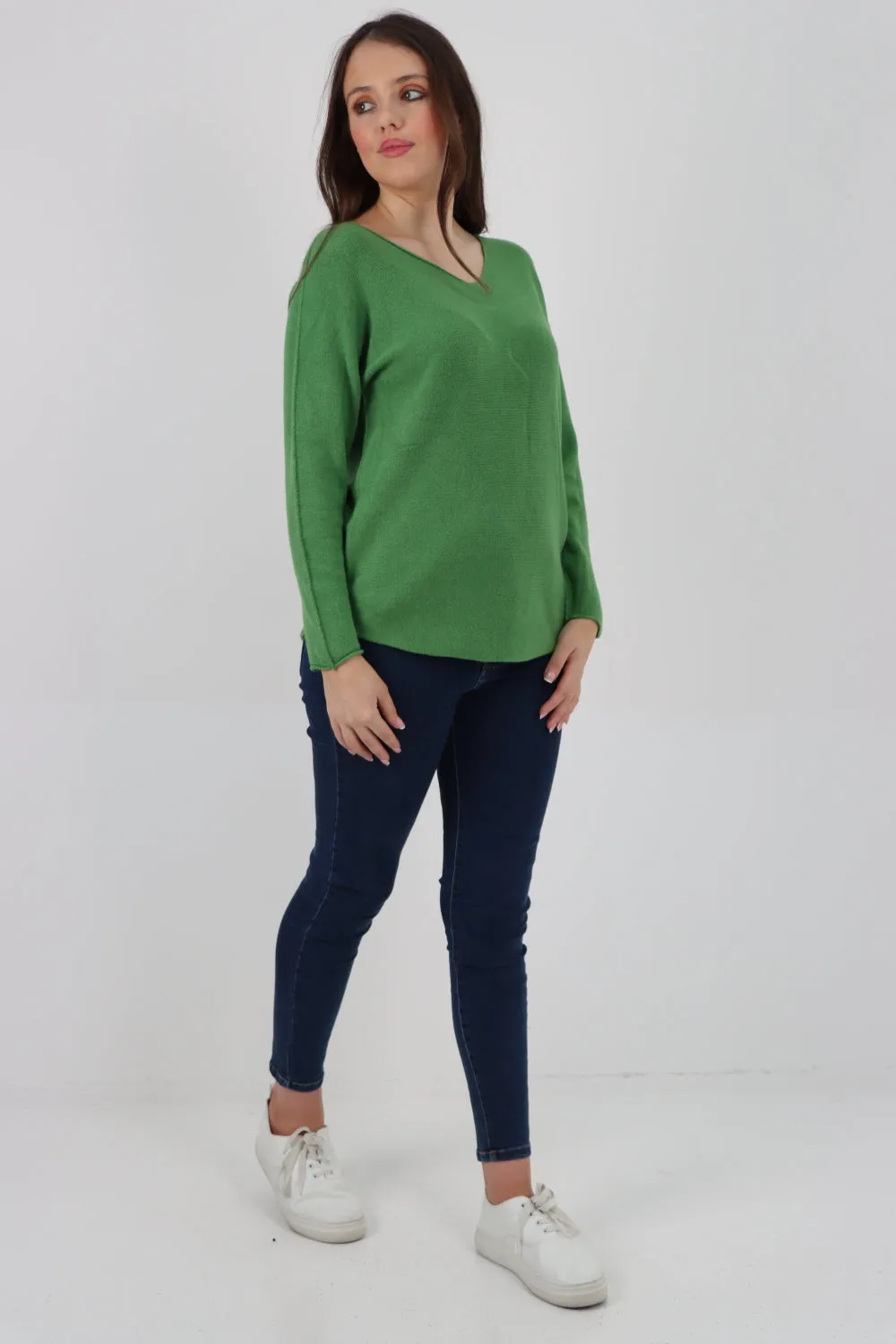 Knitted V Neck Plain Basic Jumper Top