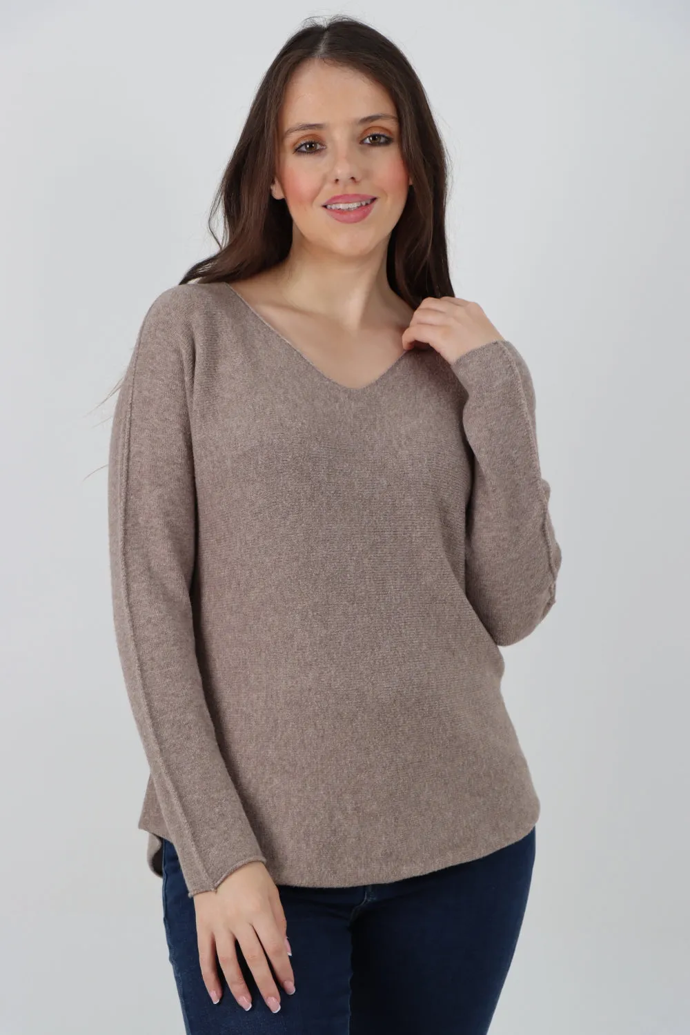 Knitted V Neck Plain Basic Jumper Top