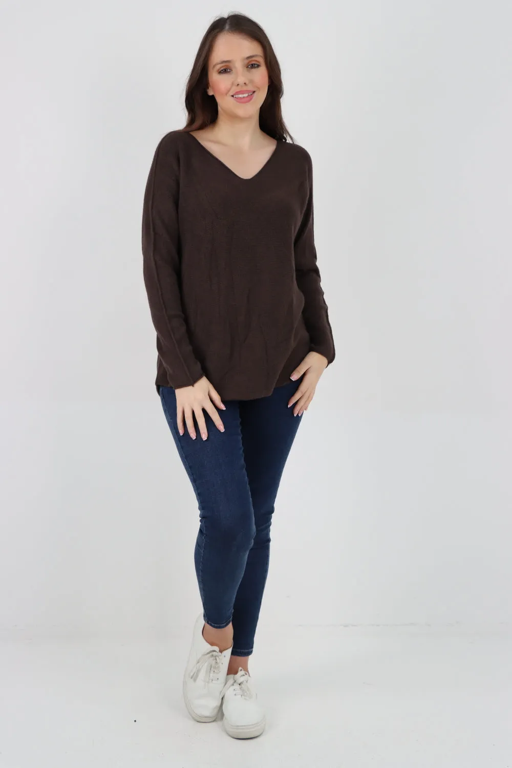 Knitted V Neck Plain Basic Jumper Top