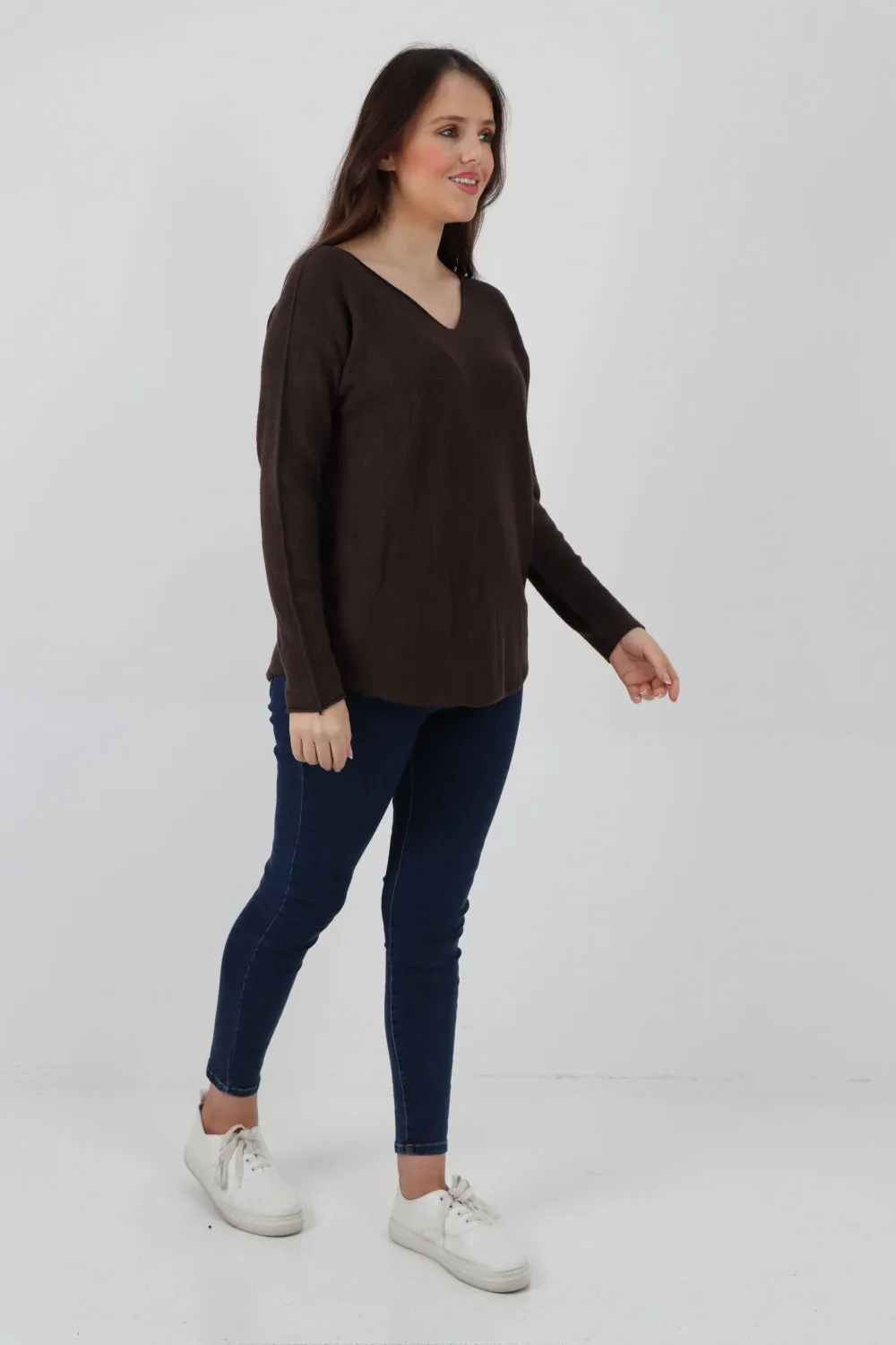 Knitted V Neck Plain Basic Jumper Top