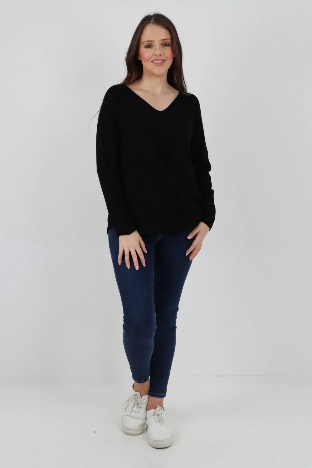 Knitted V Neck Plain Basic Jumper Top