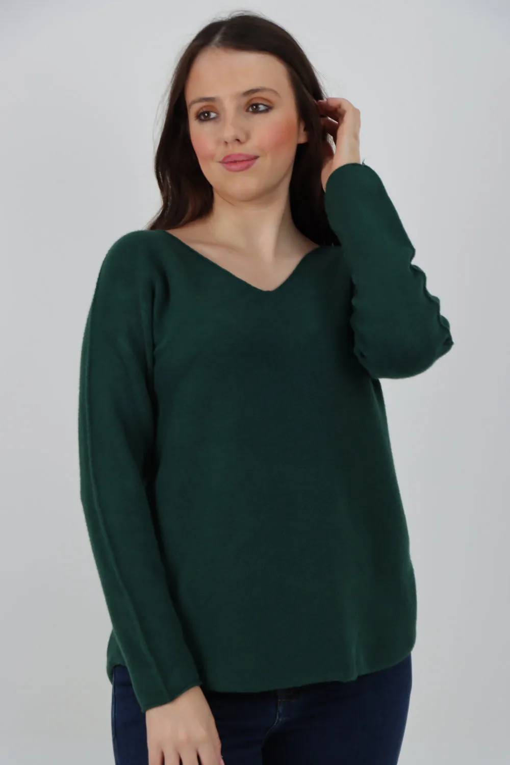 Knitted V Neck Plain Basic Jumper Top