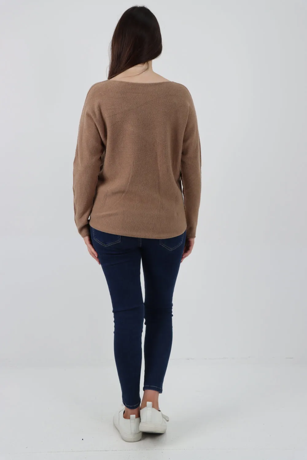 Knitted V Neck Plain Basic Jumper Top