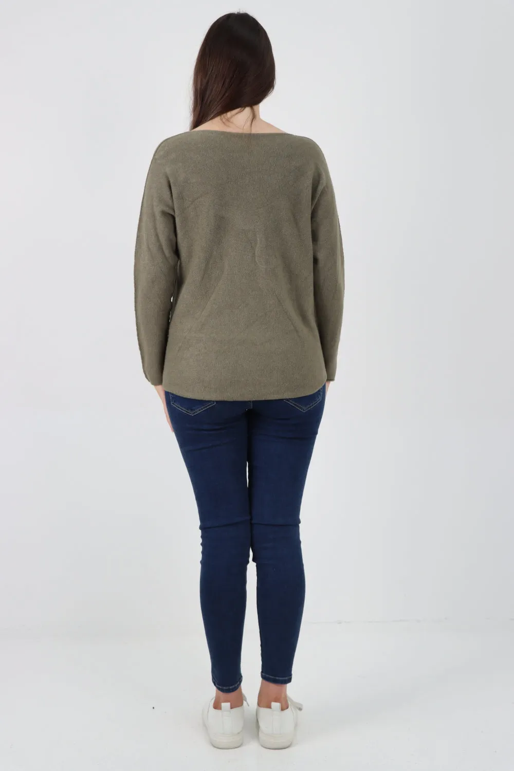 Knitted V Neck Plain Basic Jumper Top