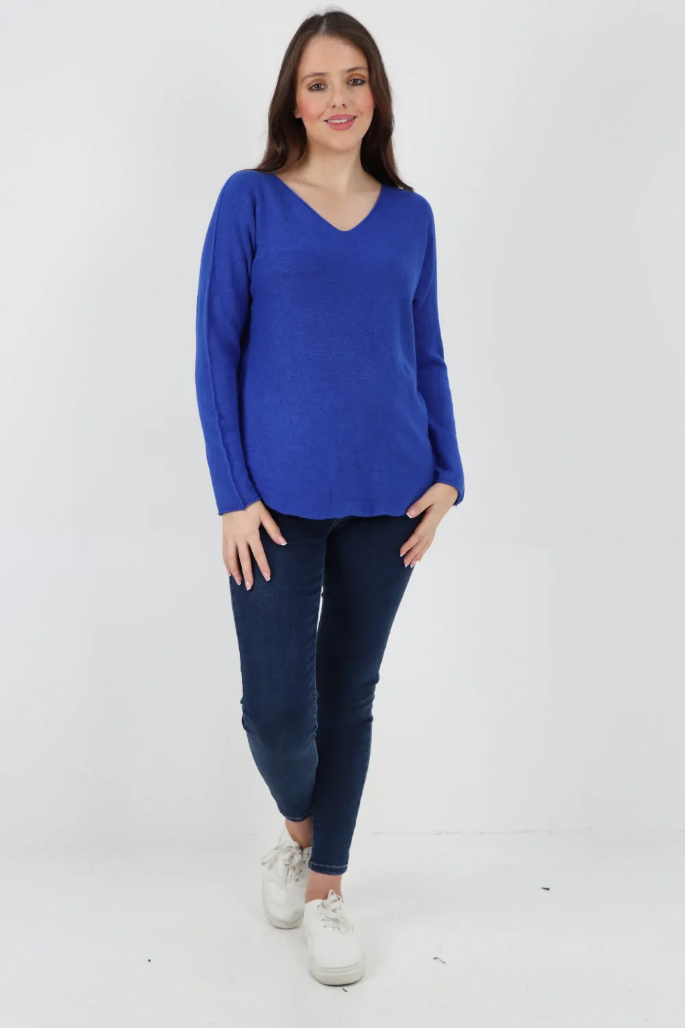 Knitted V Neck Plain Basic Jumper Top