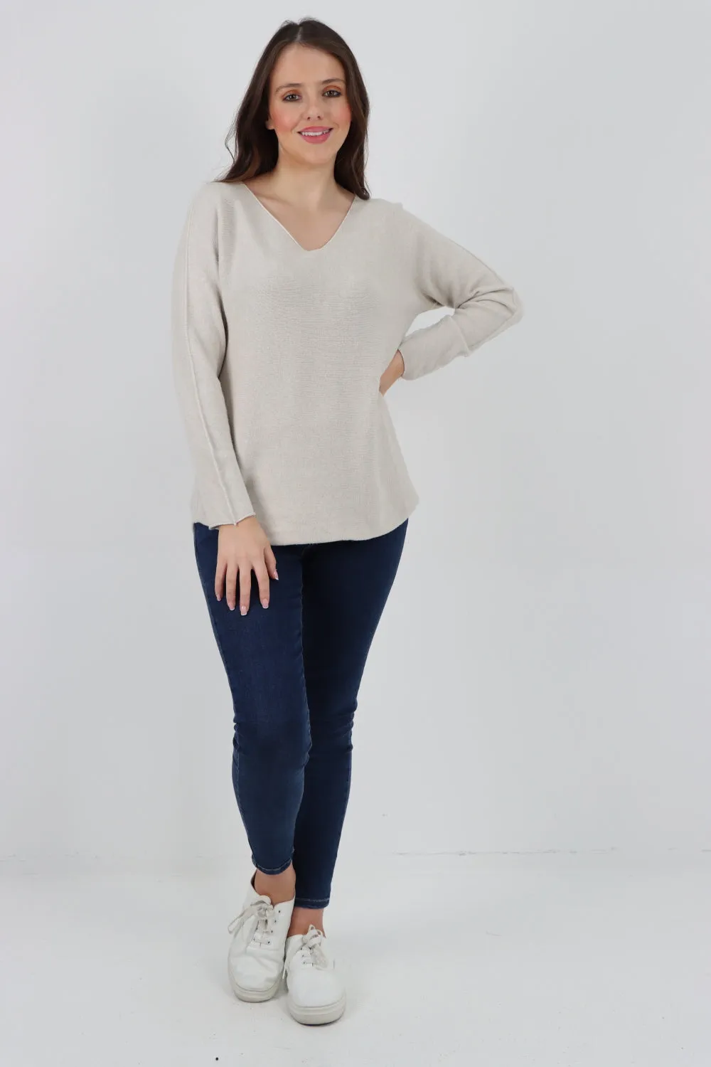 Knitted V Neck Plain Basic Jumper Top