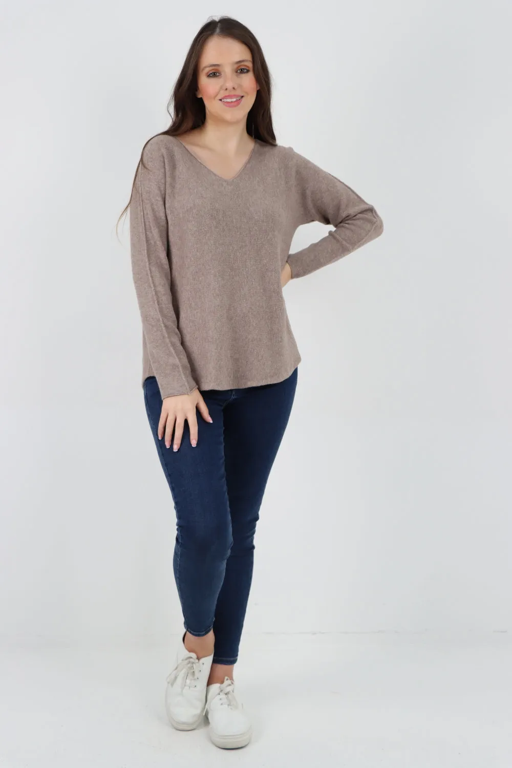 Knitted V Neck Plain Basic Jumper Top