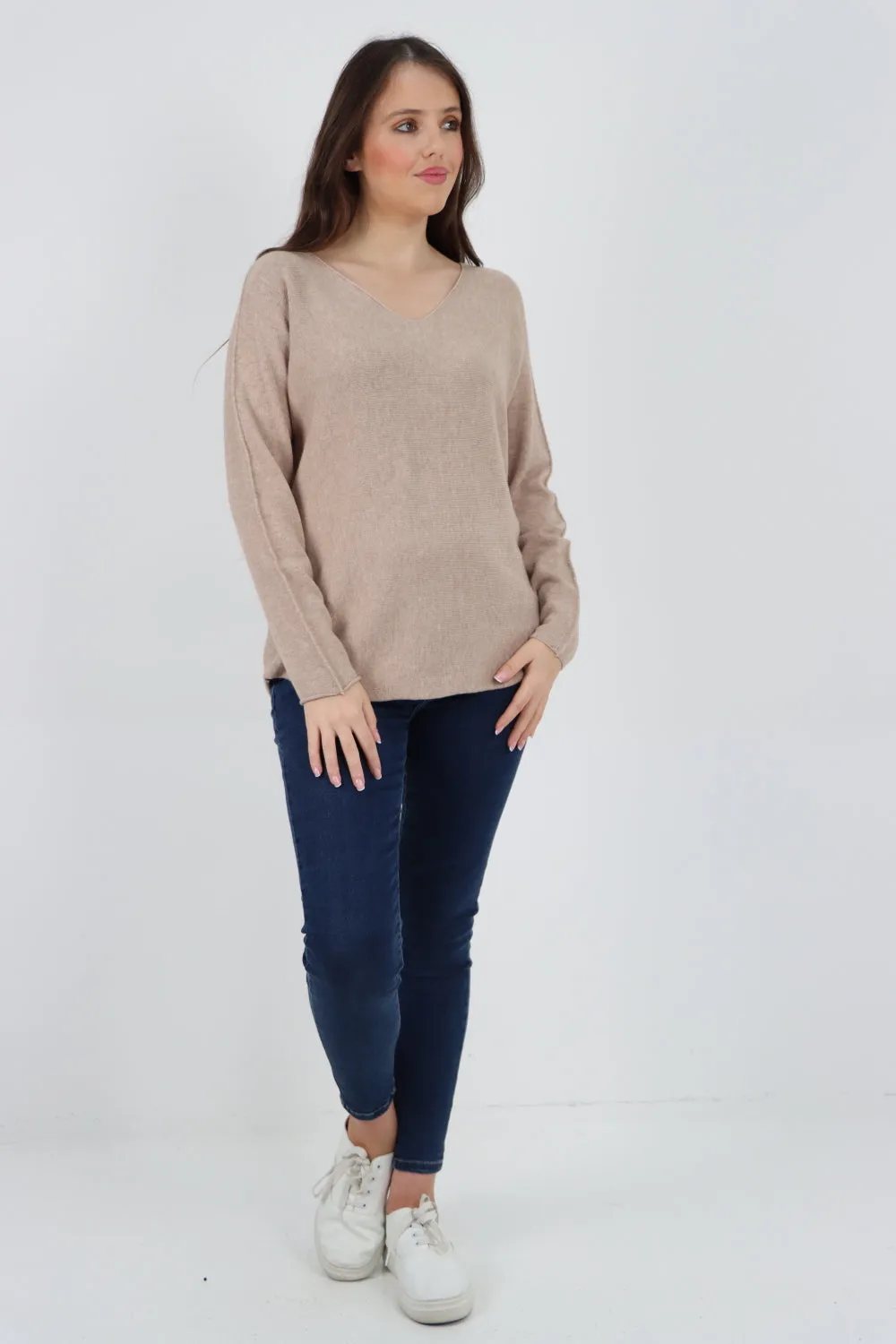 Knitted V Neck Plain Basic Jumper Top