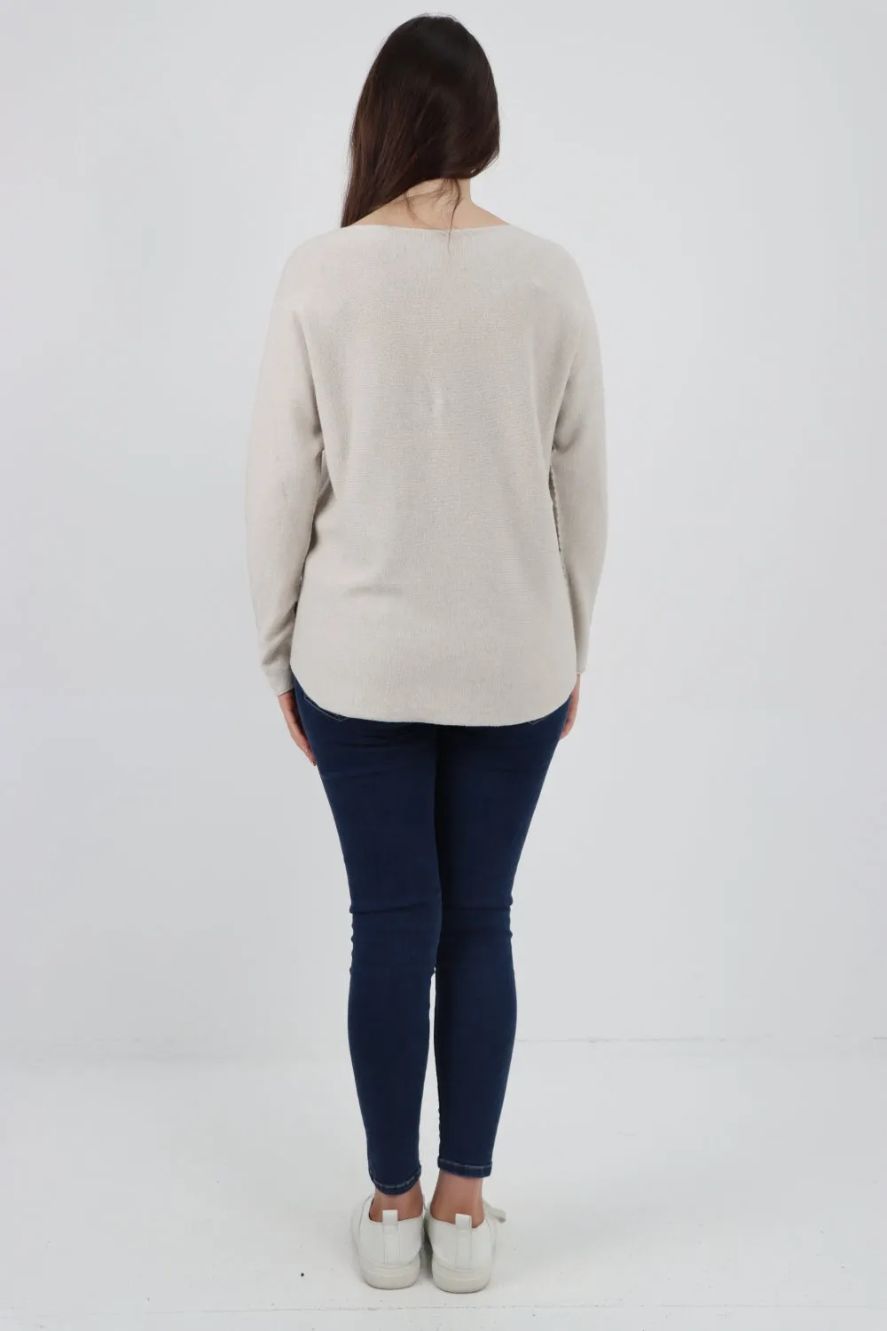 Knitted V Neck Plain Basic Jumper Top