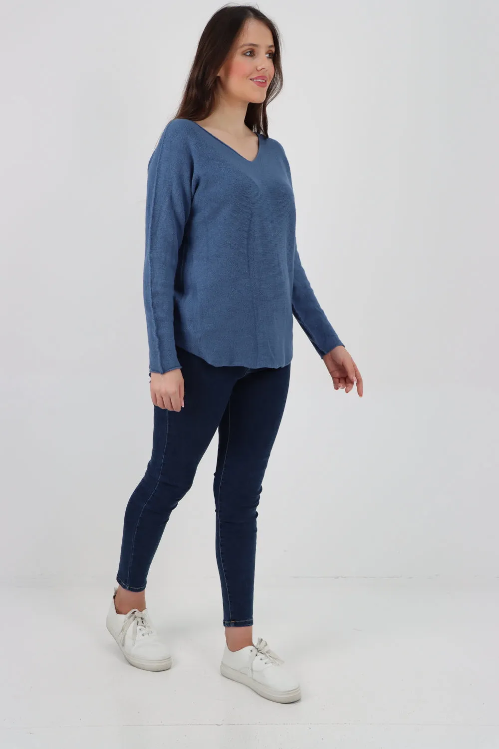 Knitted V Neck Plain Basic Jumper Top