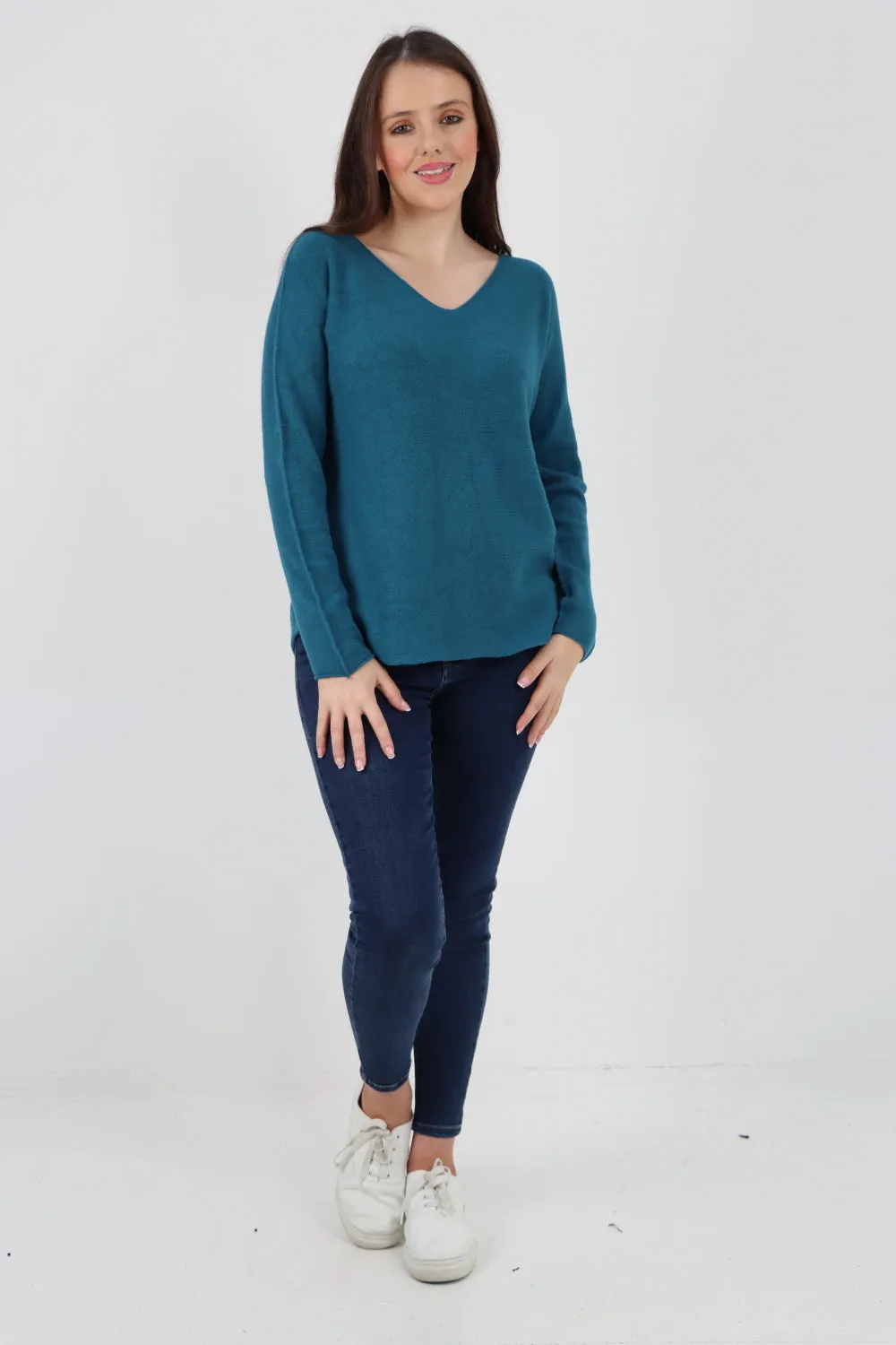 Knitted V Neck Plain Basic Jumper Top