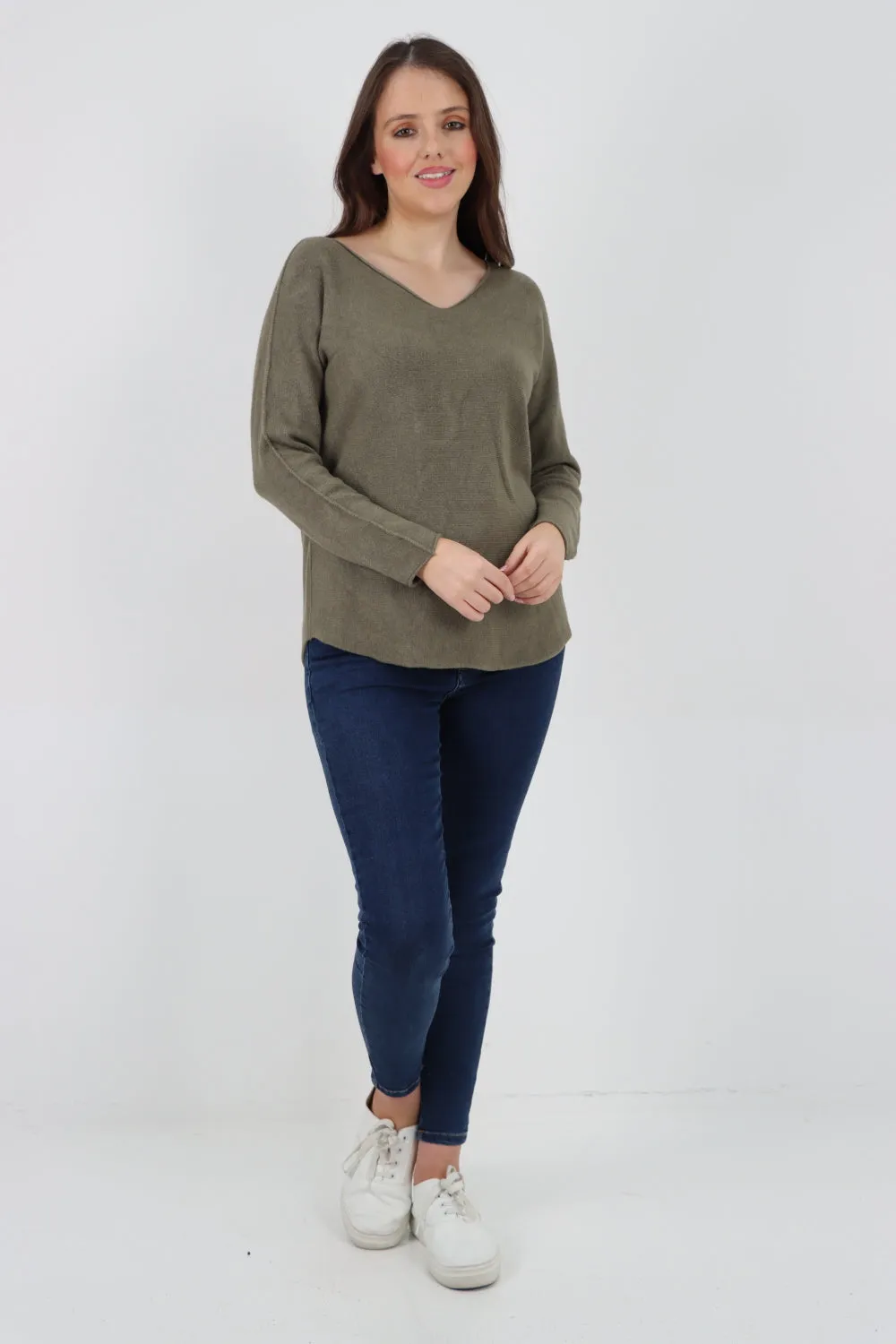 Knitted V Neck Plain Basic Jumper Top