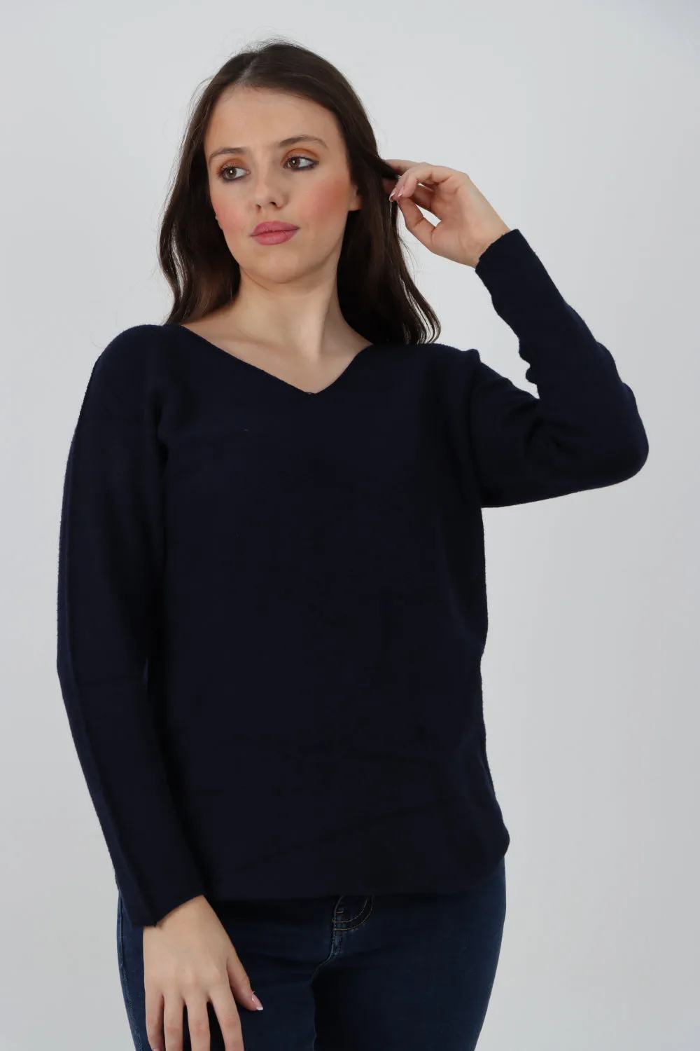 Knitted V Neck Plain Basic Jumper Top