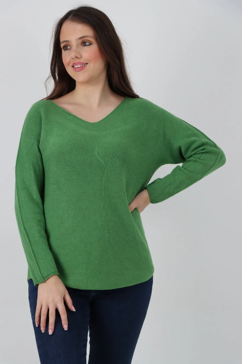 Knitted V Neck Plain Basic Jumper Top