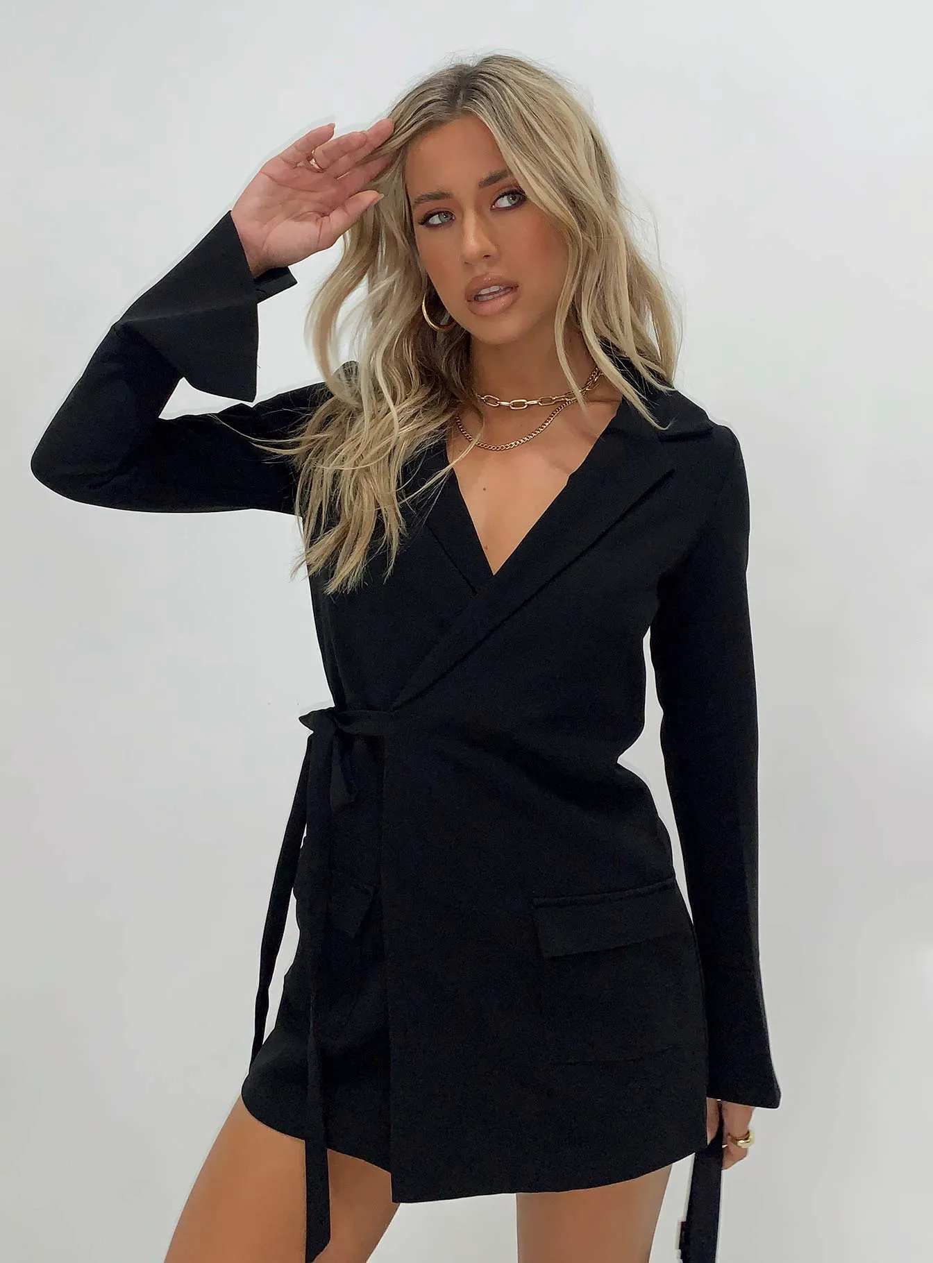 Kyah Wrap Blazer Dress Black