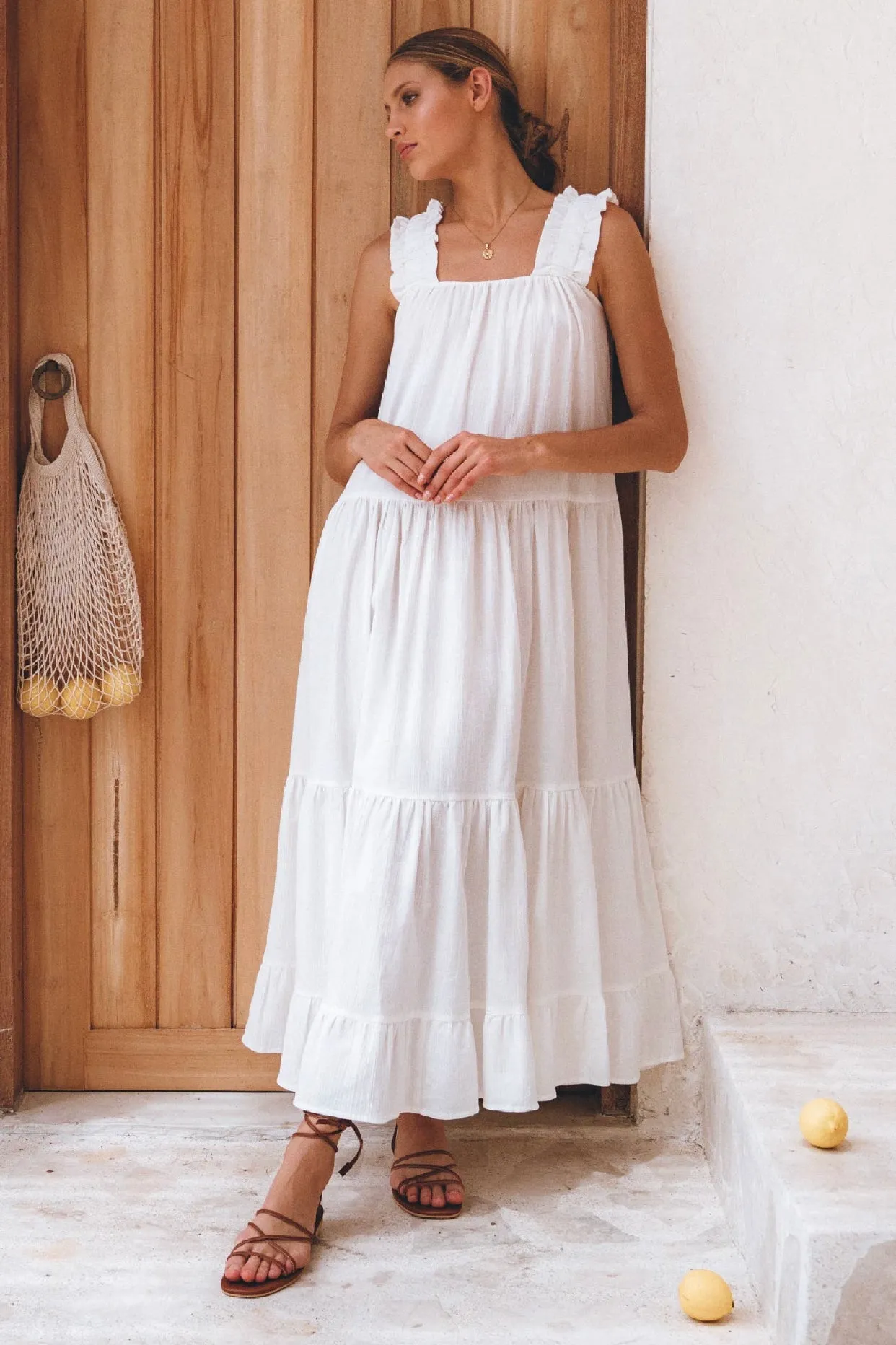 La Palma White Linen Maxi Dress