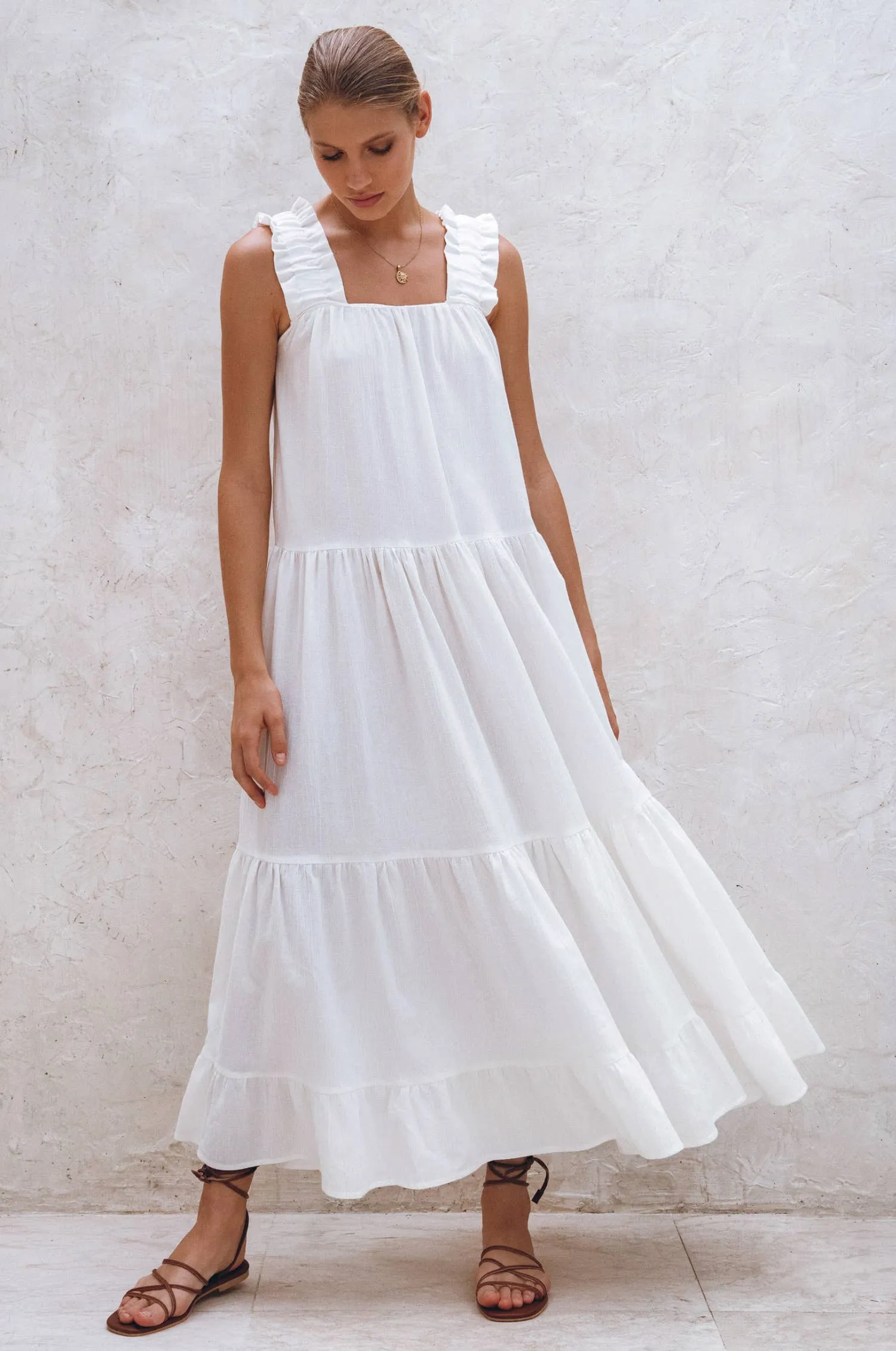 La Palma White Linen Maxi Dress