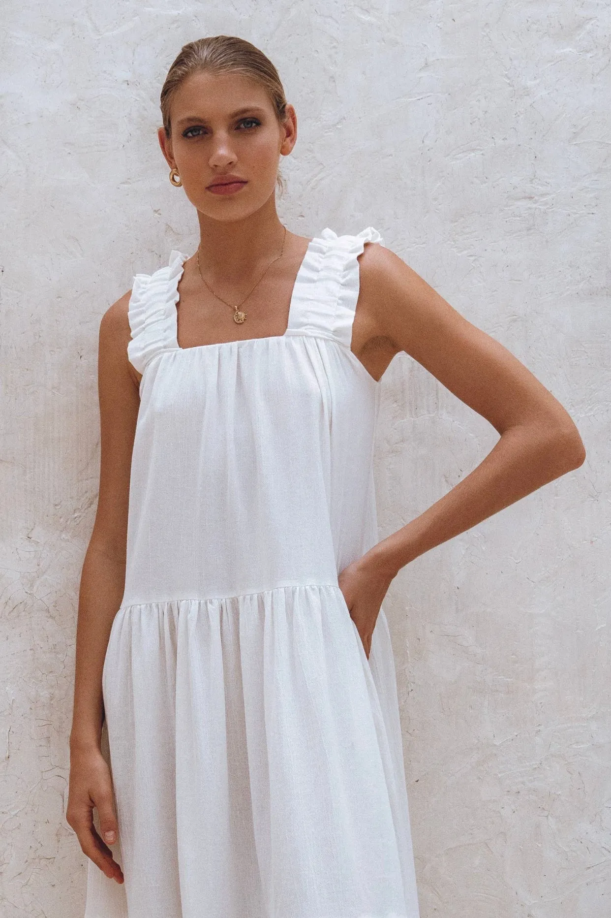 La Palma White Linen Maxi Dress