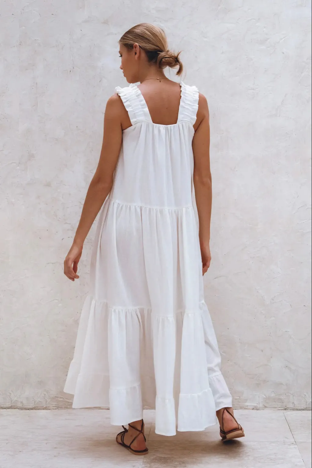 La Palma White Linen Maxi Dress