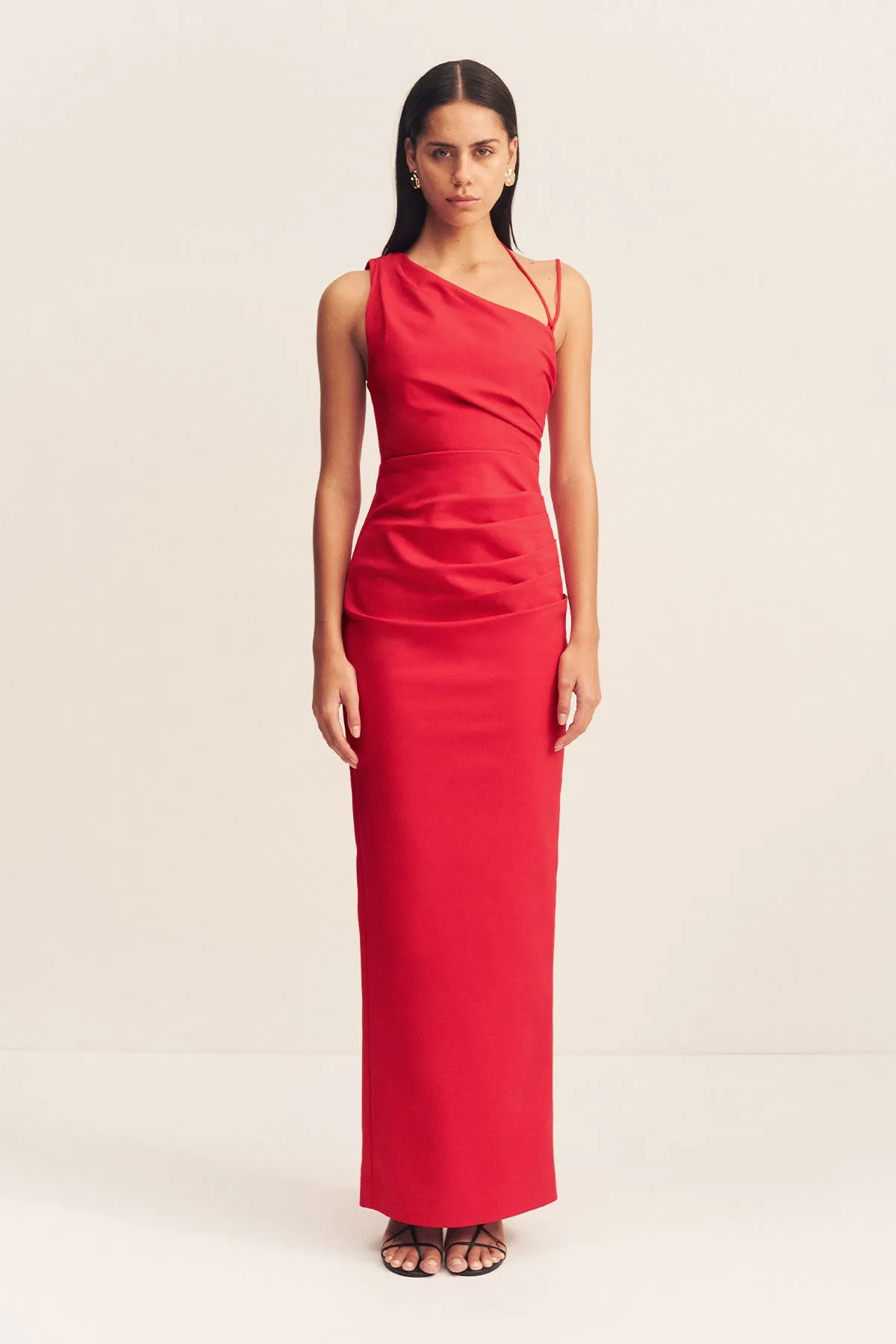 LANI ASYMMETRICAL GATHERED MAXI DRESS - CHILLI