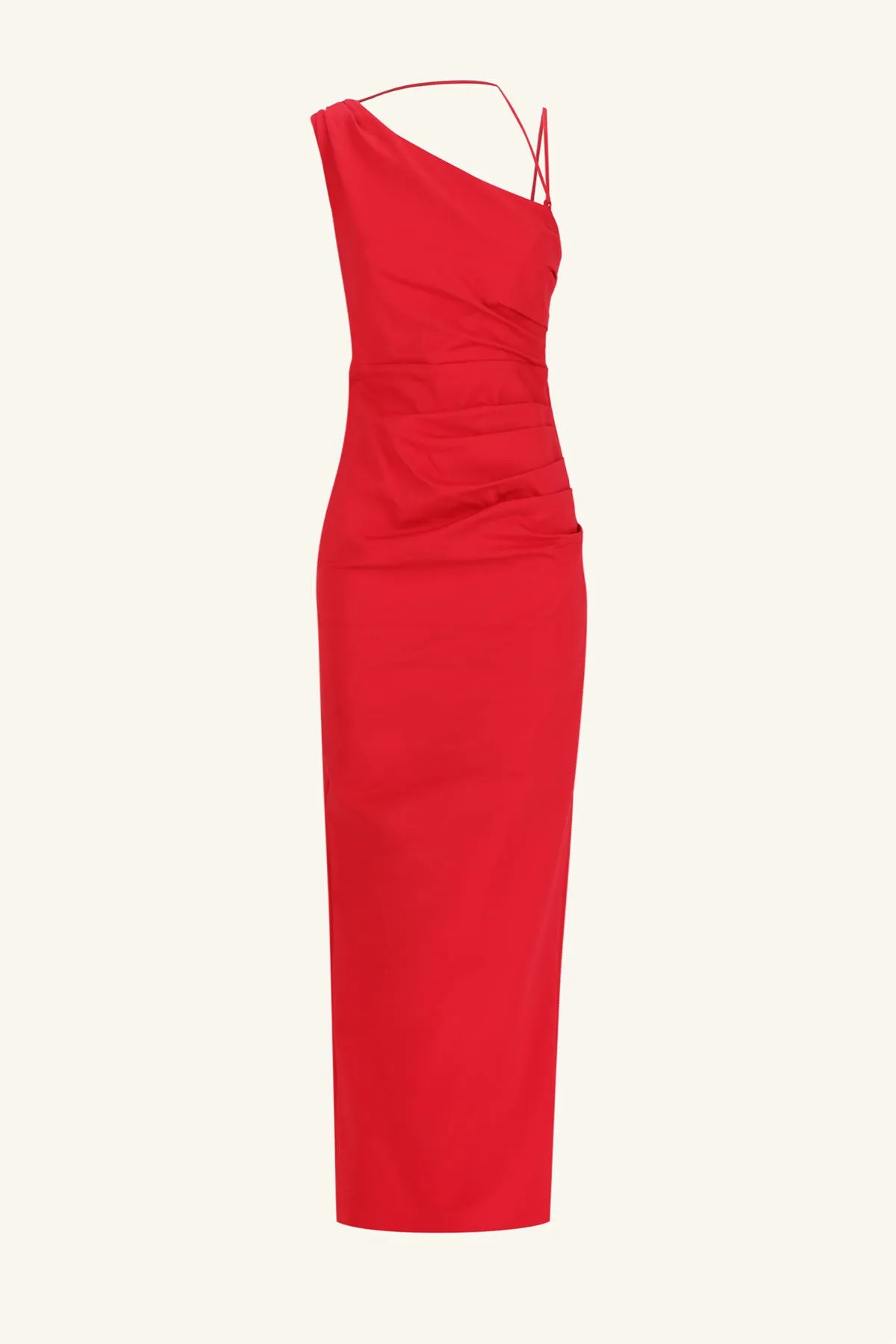 LANI ASYMMETRICAL GATHERED MAXI DRESS - CHILLI