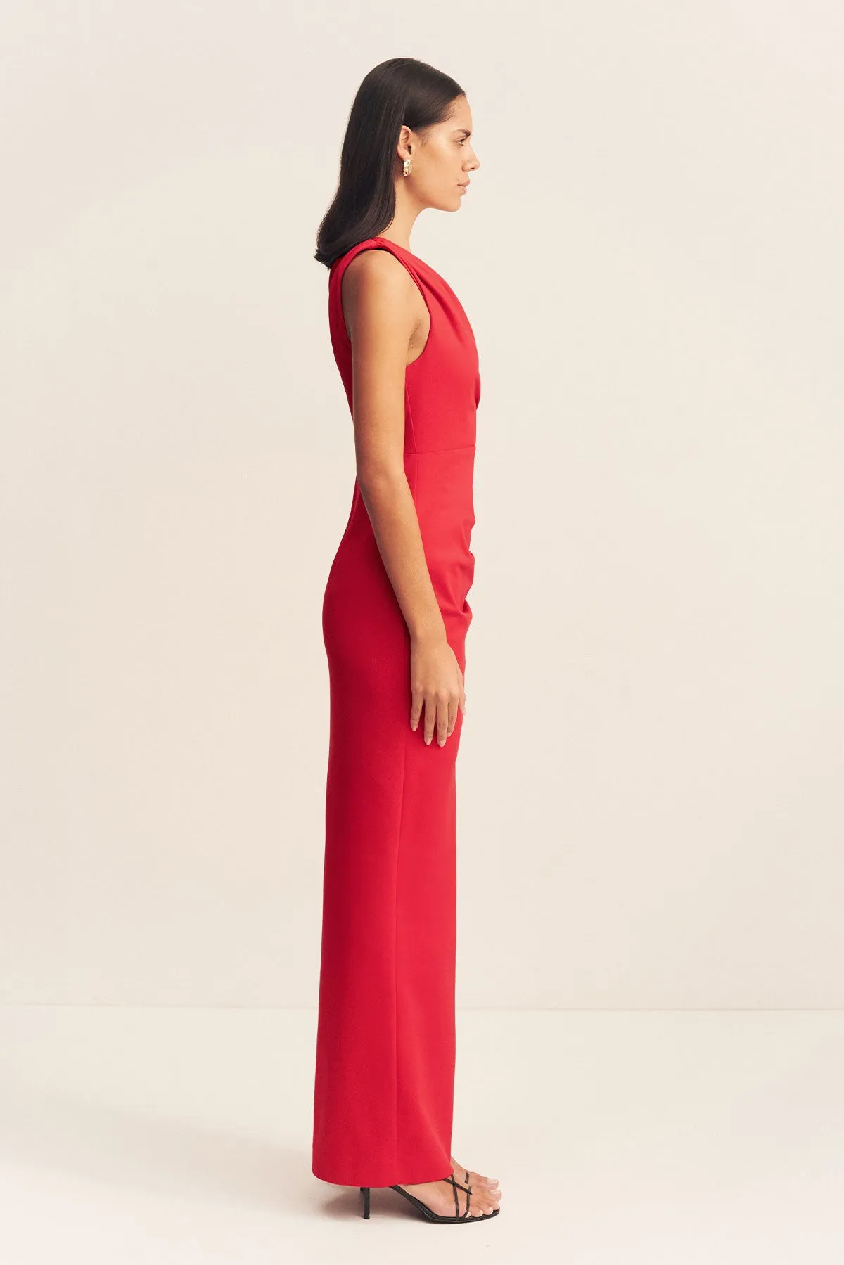 LANI ASYMMETRICAL GATHERED MAXI DRESS - CHILLI