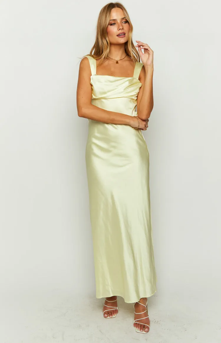 Laria Yellow Satin Formal Maxi Dress