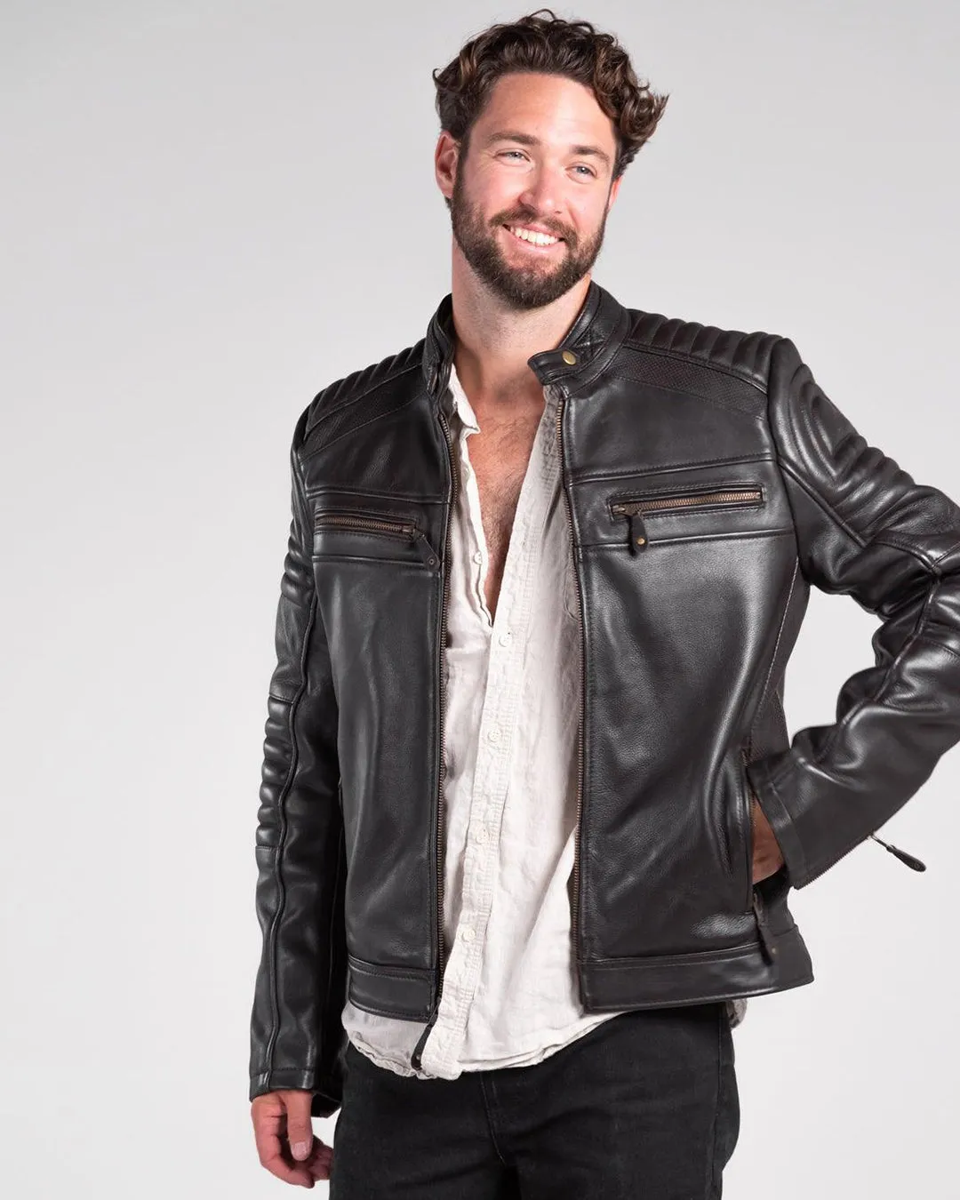 Leather Café Racer Motorcycle Jacket