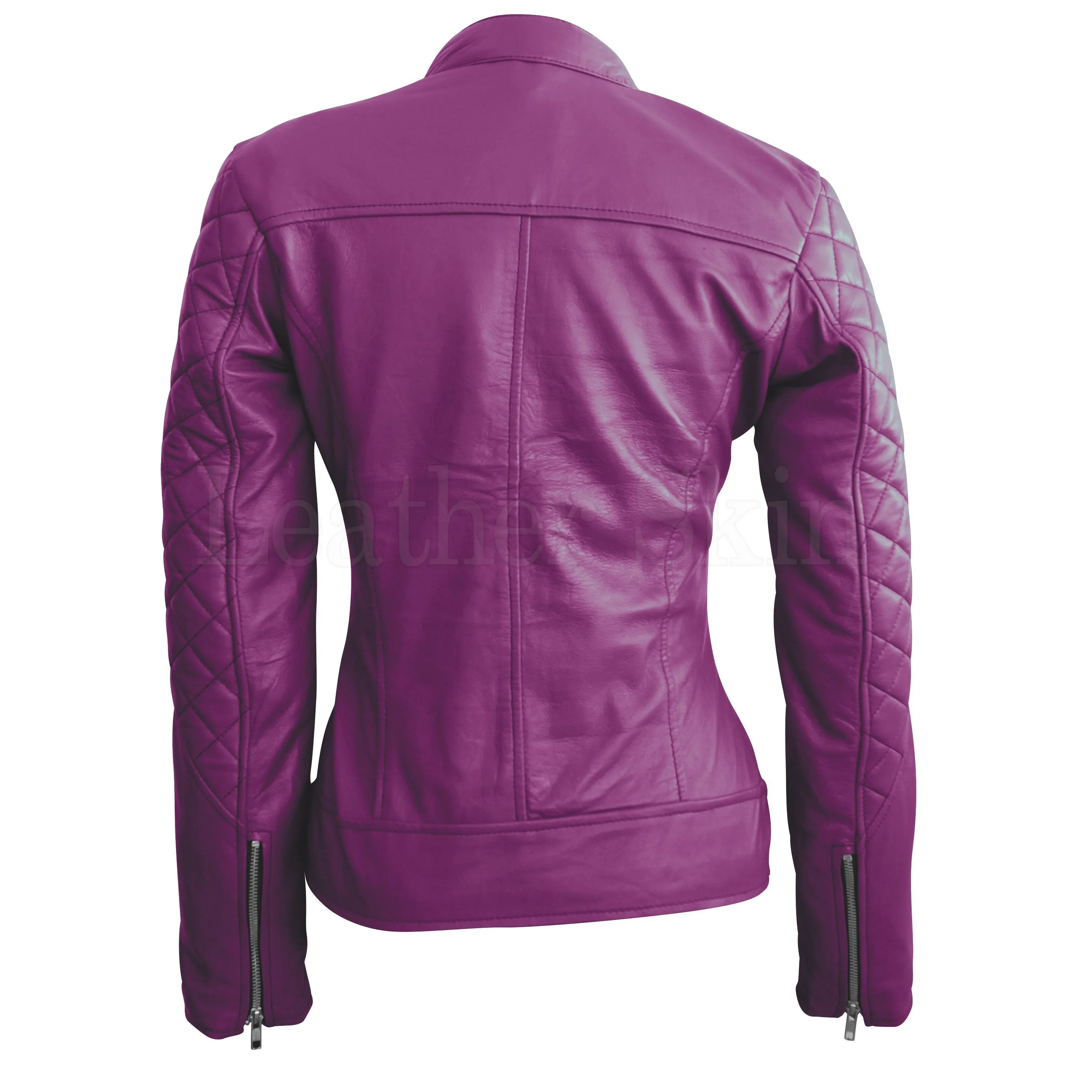 Leather Skin Women Purple Shoulder Quilted Genuine Leather Jacket