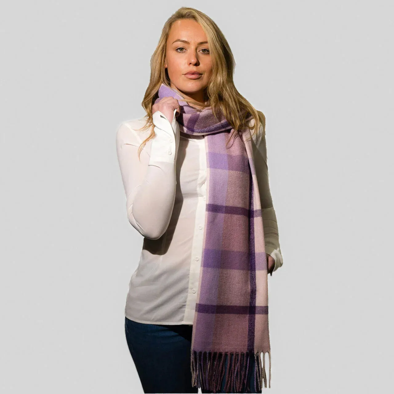 Lilac Check Tassled Scarf