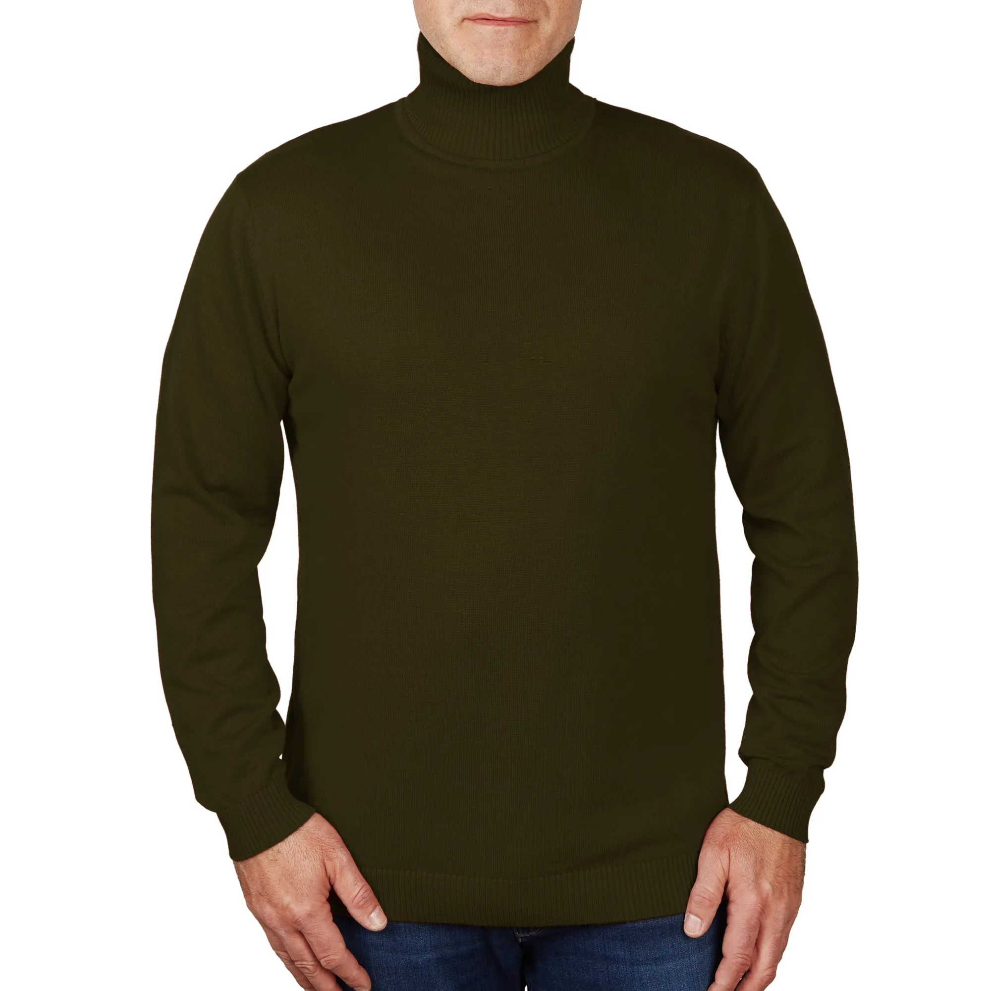 Long Sleeve Turtle Neck Sweater by Lorenzo Franco - Olive